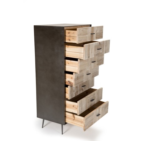 CARLA Chest of Drawers - Vintage Fir Wood and Metal Legs