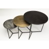 Set de 3 tables gigognes rondes JOHAN - Aluminium noir doré argenté