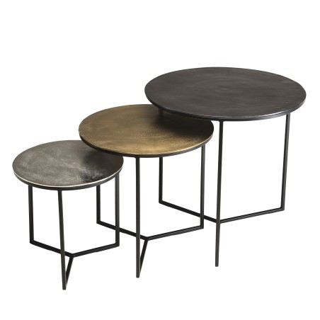 Set de 3 tables gigognes rondes JOHAN - Aluminium noir doré argenté