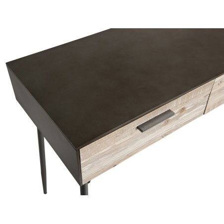 CARLA - Bureau 2 tiroirs bois Sapin et pieds métal