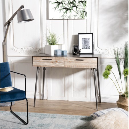 Bureau CARLA - Bois Sapin et Métal - 2 Tiroirs