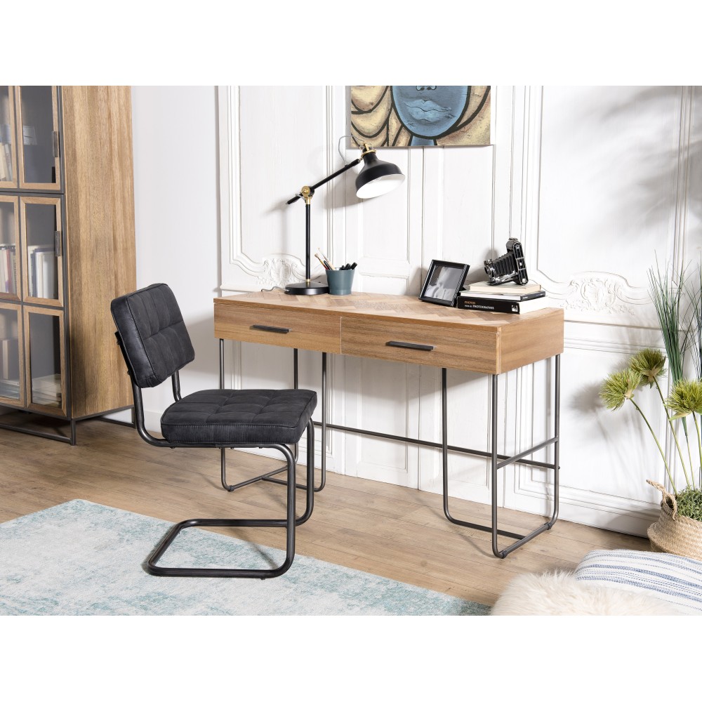 Bureau CARLA - Bois teck et métal noir - 2 tiroirs