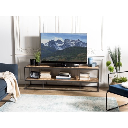 CARLA TV Stand - Teak Wood and Metal - 2 Levels