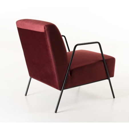 AGATHE Velvet Bordeaux Lounge Chair - Metal Legs