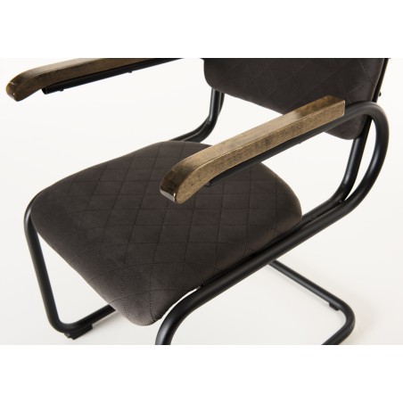 AGATHE Velvet Fabric Armchair with Wooden Armrests