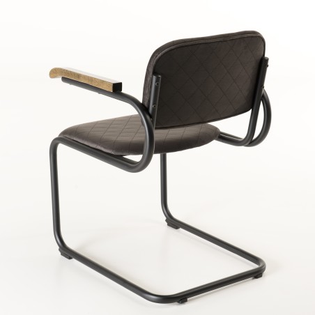 AGATHE Velvet Fabric Armchair with Wooden Armrests