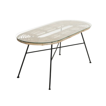 CAMILLE - Natural Rattan and Black Metal Coffee Table 100x45cm