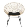 CAMILLE - MANHATTAN Natural Rattan Armchair with Black Cushion and Metal Legs