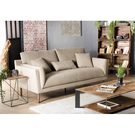 NELSON - PARIS 3-Seater Sofa Beige Fabric Wooden Legs