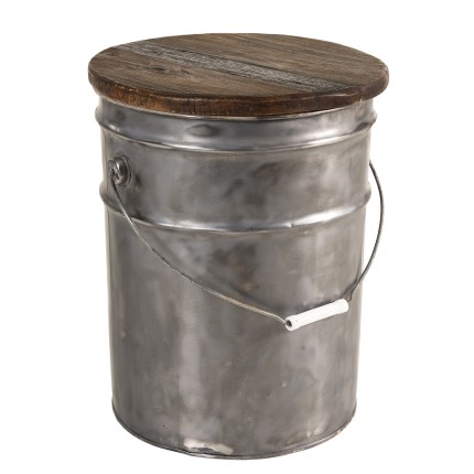 Tabouret rond NORA - Bois recyclé et acier - Brocante