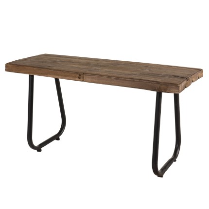 NORA - Brown Bench 90x34cm 1 Seat Teak and Metal Legs - Vintage Spirit