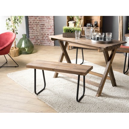 NORA - Brown Bench 90x34cm 1 Seat Teak and Metal Legs - Vintage Spirit