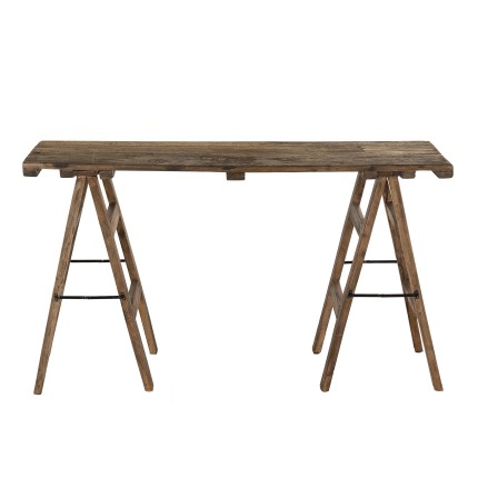 NORA - Brown Trestle Console Table 140x38cm - Vintage Brocante Style