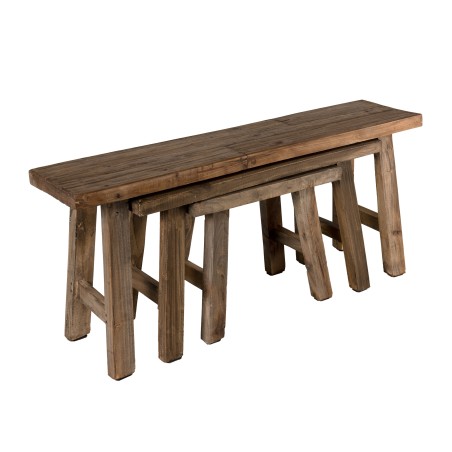 Set de 3 bancs gigognes NORA - Bois Mahogany - Esprit Brocante