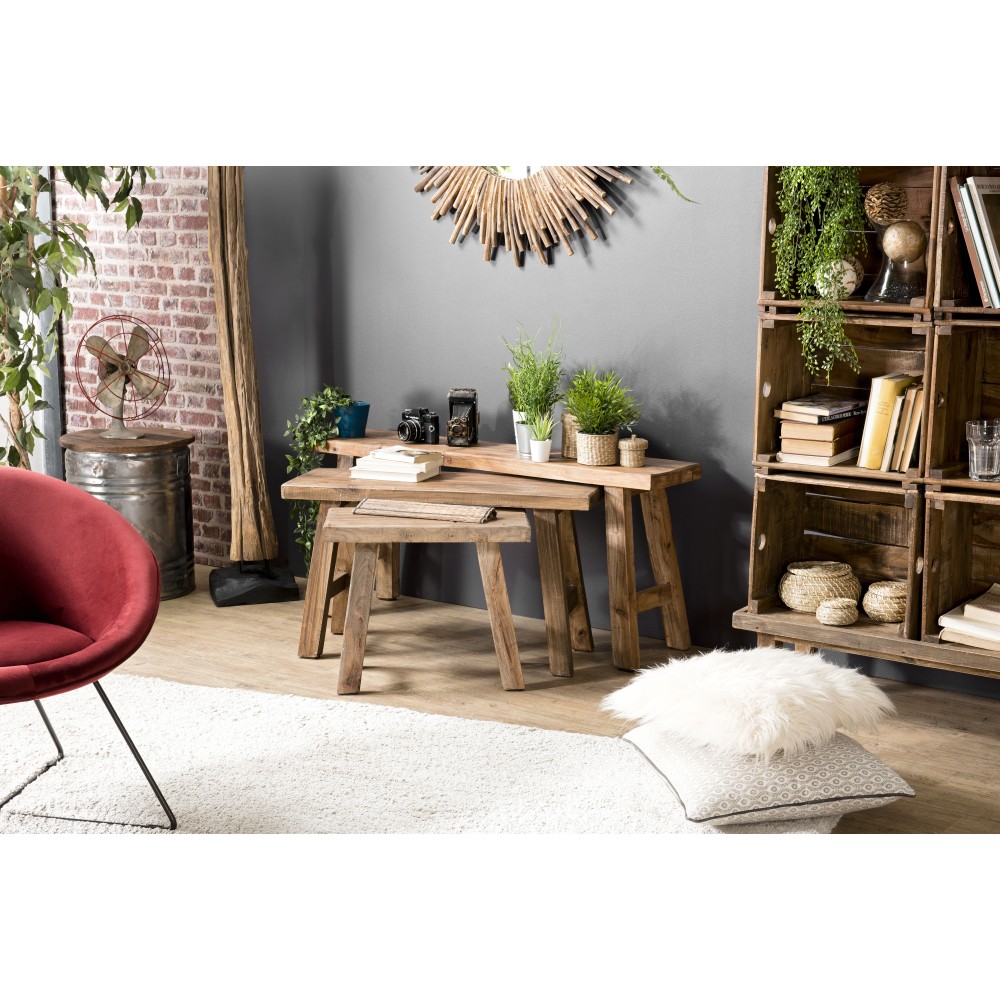 Set de 3 bancs gigognes NORA - Bois Mahogany - Esprit Brocante