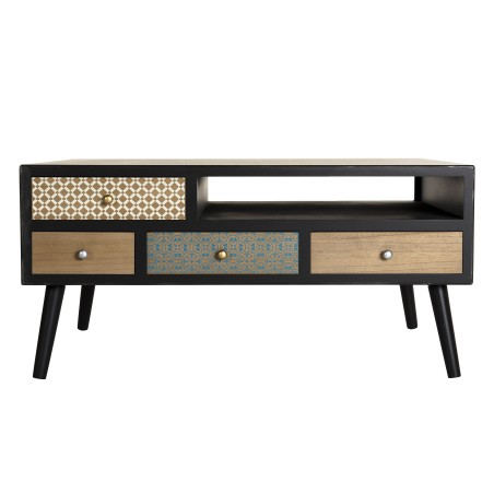 LEON - Black Coffee Table with 8 Brown Drawers