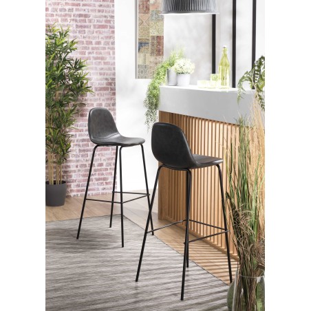 Lot de 2 tabourets de bar John noir 80cm