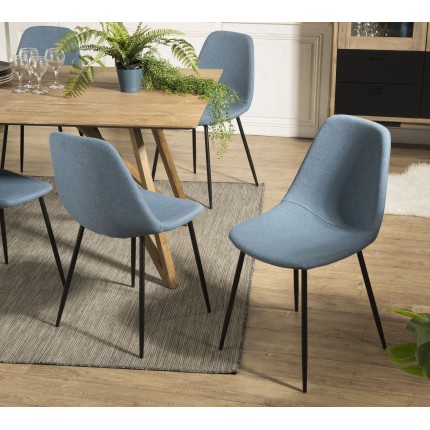 TOM - Set of 2 Blue Fabric Chairs with Black Metal Legs