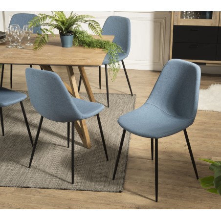 Lot de 2 chaises TOM - Tissu bleu - Pieds métal noirs