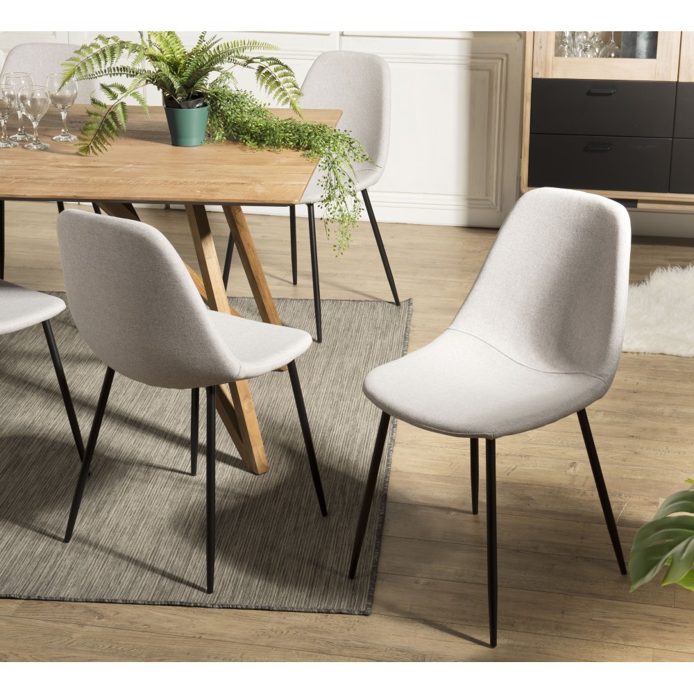 Lot de 2 chaises TOM - Tissu blanc écru - Pieds métal noir Lot de 2 chaises TOM - Tissu blanc écru - Pieds métal noir