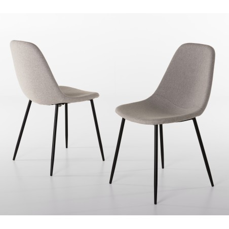 Lot de 2 chaises TOM - Tissu blanc écru - Pieds métal noir