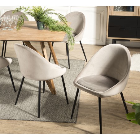 TOM - Set of 2 Beige Suede Chairs with Black Metal Legs