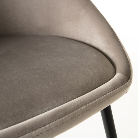 TOM - Set of 2 Beige Suede Chairs with Black Metal Legs
