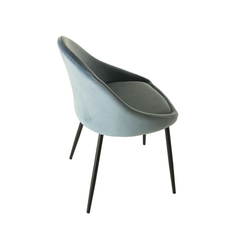 TOM - Set of 2 Blue Velvet Chairs with Black Metal Legs
