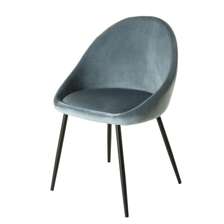 TOM - Set of 2 Blue Velvet Chairs with Black Metal Legs