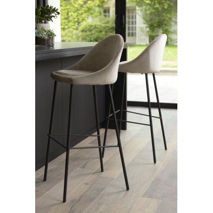 TOM - Set of 2 Beige Suede Bar Stools | 80 cm Seat Height
