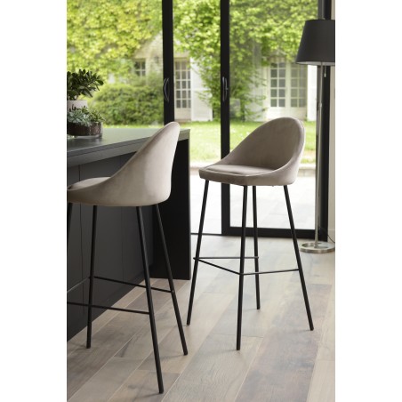 Lot 2 tabourets bar velours chamois beige