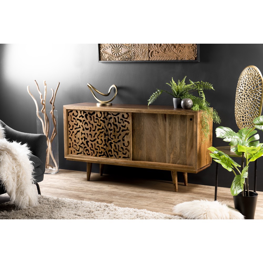INDRA Mango Wood Sideboard 160x45cm - 2 Sliding Doors 1 Shelf INDRA Mango Wood Sideboard 160x45cm - 2 Sliding Doors 1 Shelf