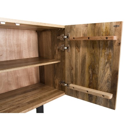 INDRA Mango Wood Sideboard 177x45cm 4 Doors 2 Decorative Shelves Metal Legs