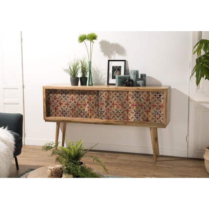 INDRA Mango Wood Console Table 160x35cm - 2 Sliding Doors 1 Shelf