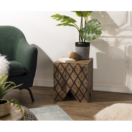 Tabouret carré bois Manguier 40x40cm INDRA Ko-Mak