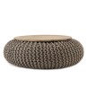 Table d'appoint ronde INDRA 80x80cm bois Manguier et coton Macassar gris