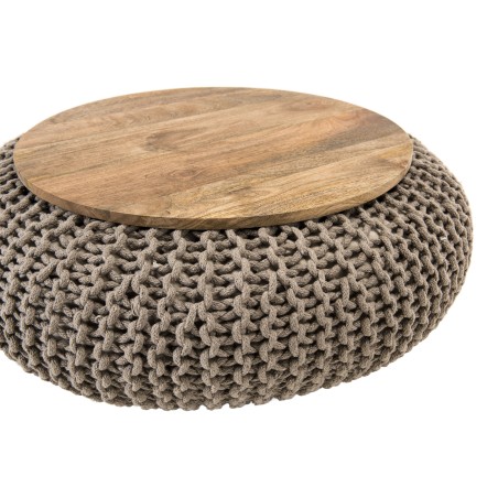Table d'appoint ronde INDRA 80x80cm bois Manguier et coton Macassar gris