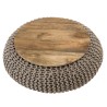 Table d'appoint ronde INDRA 80x80cm bois Manguier et coton Macassar gris