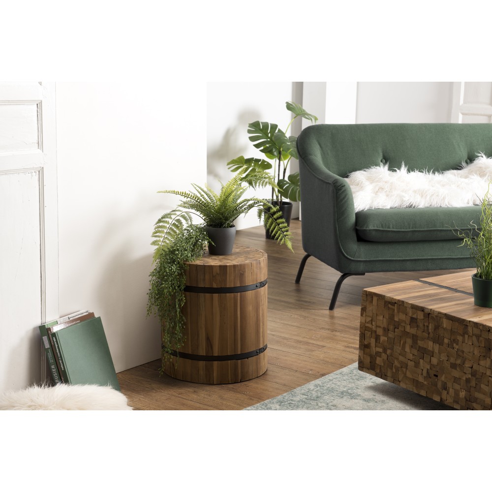 SAM - Round Wooden Side Table 40x40cm Recycled Teak Black Metal