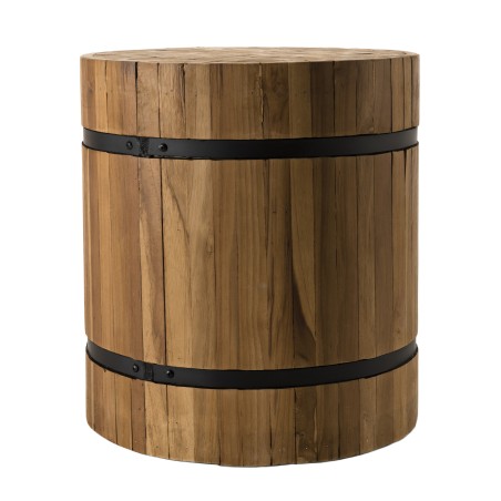 SAM - Round Wooden Side Table 40x40cm Recycled Teak Black Metal