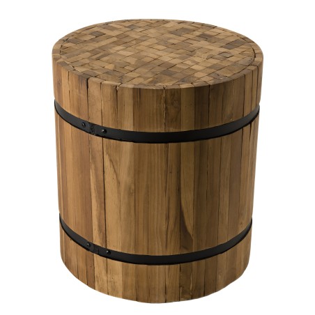 SAM - Round Wooden Side Table 40x40cm Recycled Teak Black Metal