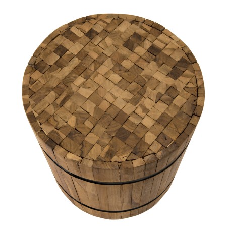 SAM - Round Wooden Side Table 40x40cm Recycled Teak Black Metal