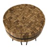 SAM - Table d'appoint ronde 45x45cm bois Teck recyclé cerclée métal pieds épingles métal noir