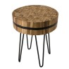 SAM - Table d'appoint ronde 45x45cm bois Teck recyclé cerclée métal pieds épingles métal noir