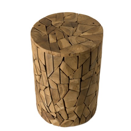 SAM - Brown Round Teak Wood Mosaic Side Table 30x30cm