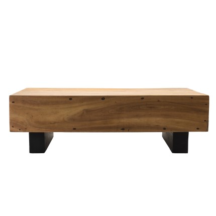 Table basse poutres SAM 120x60cm bois Suar pieds noirs