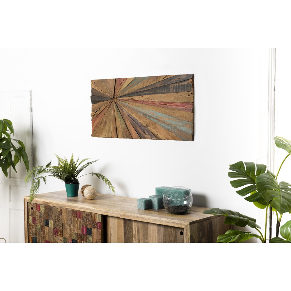 SAM - Rectangular Wall Decoration 100x40cm Multicoloured Recycled Teak Wood SAM - Rectangular Wall Decoration 100x40cm Multicoloured Recycled Teak Wood