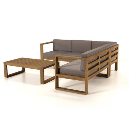 KIM Teak Wood Garden Furniture Set: 5-Seater Corner Sofa & Coffee Table