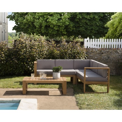 KIM Teak Wood Garden Furniture Set: 5-Seater Corner Sofa & Coffee Table