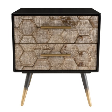 DORRIE - Black Bedside Table with 2 Drawers, Scandi-Style
